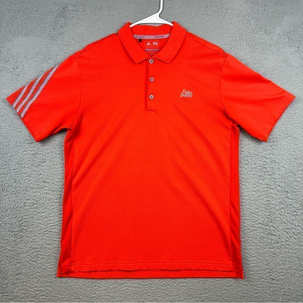 Adidas Polo Shirt Mens Medium Red Orange Climacool Wild Dunes Golf Golfer Casual